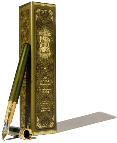 Ferris Wheel Press , Joule Fountain Pen, Juniper Moss, Double Gold Plated, Sapphire Lacquer Finish, Two-Tone Steel Nib, Leather Sleeve, Fine