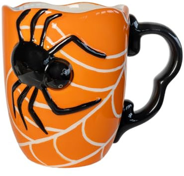 Horror-Shop Große Halloween Tasse mit schwarzer Spinne & Spinnennetz 12 cm