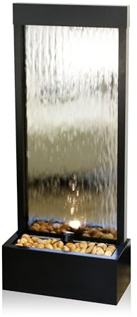Alpine Corporation – spegel vattenfall fontän med stenar och ljus – zen inomhus/utomhusdekor för kontor, vardagsrum, uteplats, entré – 122 cm (silver)