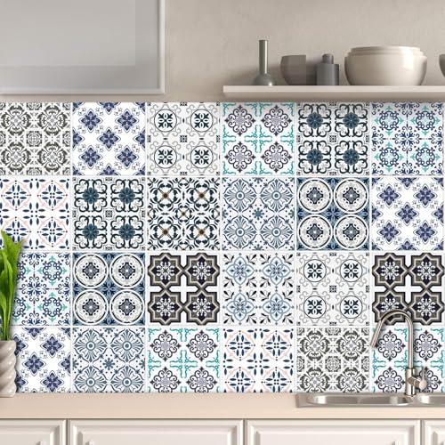 AREDE 32 Pz Adesivi per Piastrelle Bagno e Cucina 15 x 15 cm Autoadesivo Decorazione Adesivo murale in PVC Impermeabile Adesivi Parete mattonelle mosaico stile / T1006