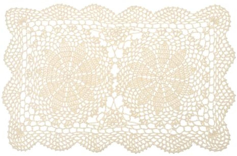 sourcing map Handgefertigte Häkeldeckchen, 43,2 x 27,9 cm, Polyester-Baumwolle, Tischsets, rechteckig, gehäkelt, für Esstisch, Küche, Partys, Beige