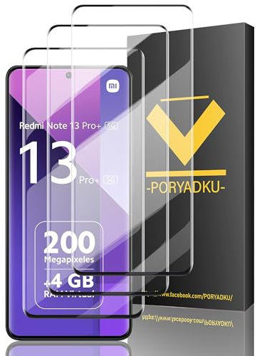 Mkeke Protector de Pantalla para Xiaomi Redmi Note 13 Pro Plus /13 Pro+ 3 Piezas, 3D Cobertura Completa, Anti-Scratch, Sin Burbujas, HD TransparenteVidrio Templado
