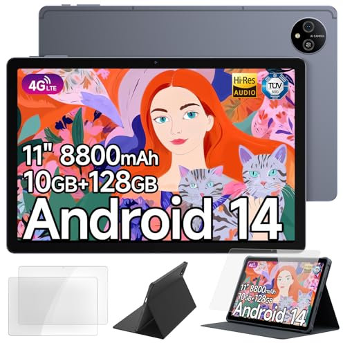 Ulefone Tab A11 Tablet Android 14 2024, 10GB+128GB/2TB SD 11 Zoll Octa-Core 8000mAh/18W 16MP+8MP Tablets PC Ohne Vertrag 4G LTE Dual SIM/5G WiFi/BT5.2/GPS OTG Widevine L1 inkl Hülle & Schutzfolie