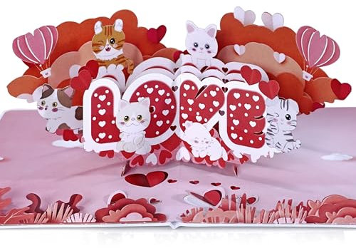 CUTPOPUP Liebestext mit Katzen - 3D Valentinskarte, Karte Liebe, Hochzeitskarte, Karte Hochzeitstag, Geburtstagskarte Frau, Geburtstagskarte (Love Text w Cats) US8-LO172DE
