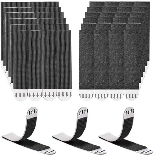 Rusoz 48 Stück Klettband Selbstklebend Extra Stark, Bilder Aufhängen Ohne Bohren 20mm x 90mm Klettverschluss Selbstklebend Schwarz Befestigung Ohne Bohren, Ideal für Zuhause, Büro, Auto, Schule
