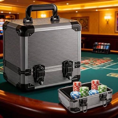 WinnerWhy 1000pcs Poker Chip Case Carrier, Aluminum Alloy Frame Storage Box