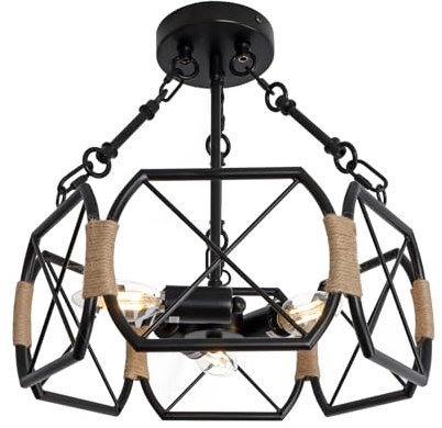 Deckenlampe Flur Vintage Landhausstil Außen Deckenleuchte Küche Quadratischer Metallkäfig Ceiling Light Kronleuchter Modern Vintage