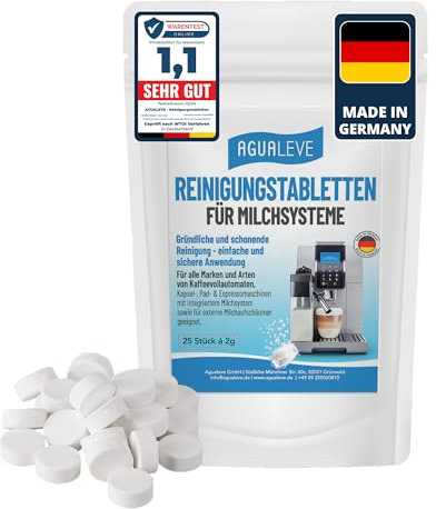 AGUALEVE® Reinigungstabletten für Milchsysteme 25 Stück *NEU* | gründliche & schonende Reinigung für interne und externe Milchaufschäumer (z. B. von Kaffeevollautomaten) | Made in Germany | Note 1,1