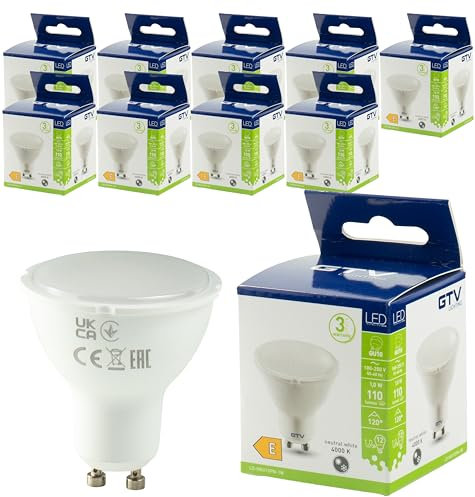 JungesLicht 10er Pack GU10 LED Leuchtmittel, 1W 110Lumen, 120° Strahlwinkel - gleichmäßige Beleuchtung, sofort hell, Birne, Spot, Strahler, Energiesparlampe, für innen & außen (Neutralweiß 4000K)