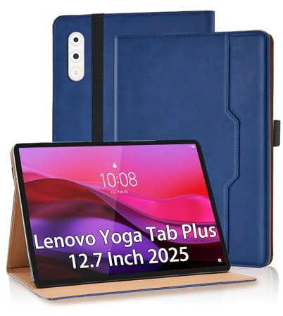 Vkooer Custodia per Lenovo Yoga Tab Plus 12.7 pollici 2025 con supporto per penna S e fessure per documenti, in pelle PU di alta qualità, per Lenovo Yoga Tab Plus, blu