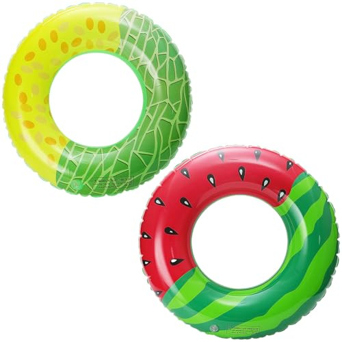 AWAVM Aufblasbarer Schwimmring mit Wassermelone, 2 Stück, Schwimmreifen für Sommer, Pool, Strand, Party, Gummi-Schwimmring, niedlicher aufblasbarer Pool