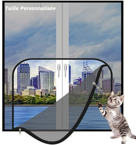 Hruile Filet de Protection pour Chat Taille Personnalisée, Moustiquaire avec Fermeture Éclair pour Balcon Jardin, Fenêtre Mesh pour Les Chats, Facile à Installer