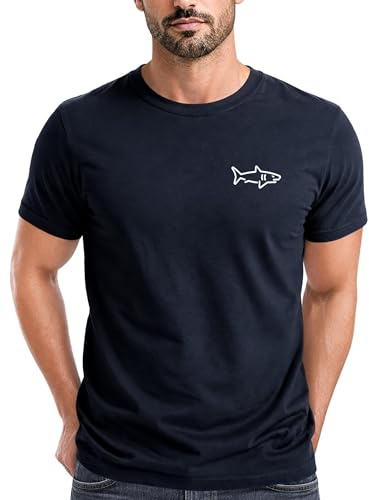 Neverless® Herren T-Shirt mit Hai Print - Kurzarm Shirt mit dezentem Shark Logo auf der Brust – Baumwolle – Maritimer Sommer-Look