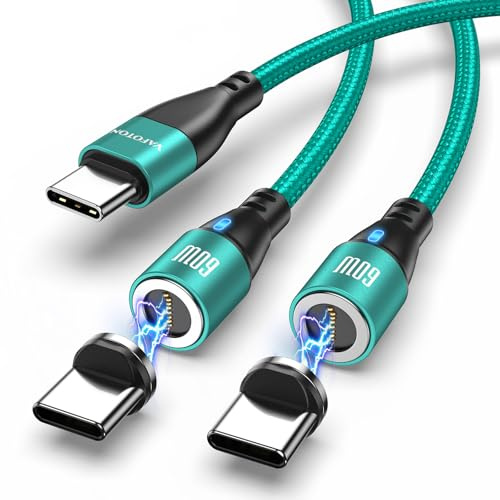 VAFOTON 9Pin PD 60W Magnetic Charging Cable(2Pack, 3.3FT/6.6FT), 3A Magnetic USB C Charging Cable/USB C Charger Cable/Magnet Charger Cable for 1Phone16/15 Series, Ma-Book/1Pad Series, Samsung Galaxy
