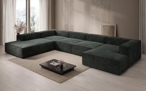 Luxusbetten24 Designer Sofa Lesley U XXL in Cord Grün Links