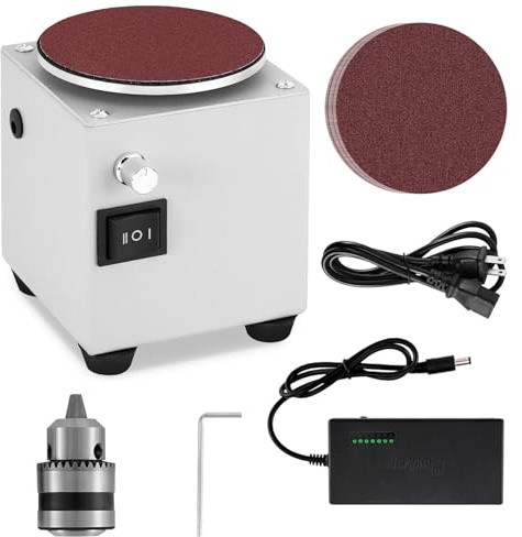 4 Mini Disc Sander, Small Electric Bench Sander with Forward/Reverse & Stepless Speed Control, 3000–6000RPM, for Wood Metal Stone Polishing Cutting Deburring, 100mm Sandpapers and AL-Chuck