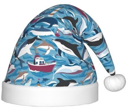 PUYhgb Unisex Weihnachtsmütze, Wal-Muster, Weihnachtsmütze, Weihnachtsmütze, gut für Weihnachten, Cosplay
