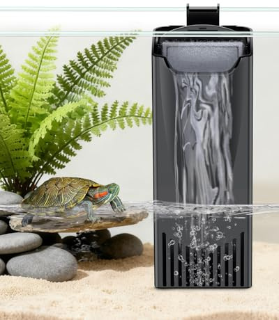 Pawfly Filtro per Tartarughe 180 L/H 3 W per Vasche 10-45 L, Filtro a Basso Livello d'Acqua, Filtro Interno Meccanico e Biologico per Vasche Tartarughe, Ultra Silenzioso Filtro a Cascata