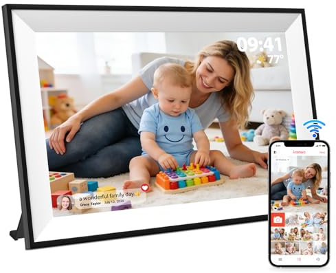 Frameo Cornice Digitale Wi-Fi 10,1 pollici, 1280 x 800 HD IPS Touch screen, 32 GB, rotazione automatica, montaggio a parete, condivisione di foto tramite Frameo APP, regalo per genitori/amici, bianco