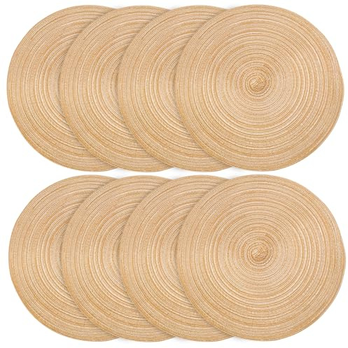 8 Pezzi Tovagliette Rotonde Intrecciate 30cm, Tovagliette Rotonde Lavabili | Antiscivolo e Resistenti al Calore Set de Table Rond Osier, Naturali Sotto Piatti da Tavola per Matrimoni, Banchetti, Cucine