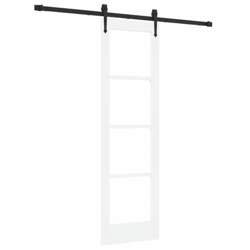 Porte coulissante blanche en bois massif de pin et verre 61 x 198,5 cm avec mécanisme coulissant silencieux, peu encombrant, idéale pour les intérieurs tels que le salon et la chambre à coucher