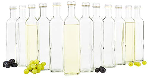 MamboCat Glasflaschen 500ml Marasca mit Schraubverschluss I 12 Leere Flaschen zum Befüllen - edle Likörflaschen Schnapsflaschen I geschäumter Deckel - luftdicht I Glasflasche 12 Stück