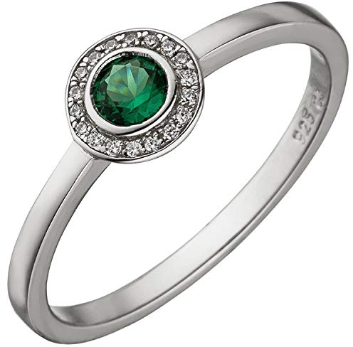 Jobo Damen-Ring aus 925 Silber mit 19 Zirkonia grün und weiß Größe 62