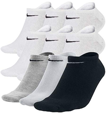 Nike Trainer Socks 9 Pairs White Grey Black Men Women Footwear, unisex_adult, SX2554-101, White / White / Multicoloured, 38-42 (EU)
