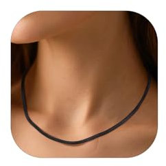 FindChic Choker Schwarz Damen 3MM Schlangen Kette Edelstahl Collier Halskette 38cm Halsreif Halsband wasserfest Modeschmuck für Party Treffen Bar