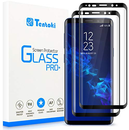 Tentoki Verre Trempé pour Samsung Galaxy S9 Plus / S9+, [Lot de 2] [Couverture Complète] Film Protection Ecran Vitre HD, [sans Bulles, Facile à Installer] Dureté 9H pour Samsung Galaxy S9 Plus / S9+