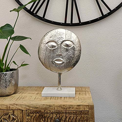 DARO DEKO Skulptur aus Metall auf Standfuß Mond-Gesicht 45cm