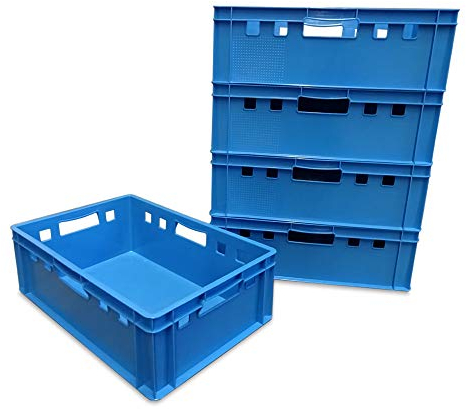 kanister-vertrieb® 5 Stück E2 Kisten 60x40x20 cm Fleischkiste Lagerkiste Metzgerkiste Eurobox blau