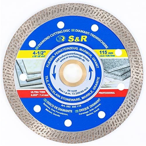 S&R Disco Diamantato Smerigliatrice 115 mm Super Sottile 1,5 mm Taglio Piastrelle/Gres/Marmo/Granito/Ceramica