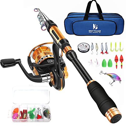 BNTTEAM 7 confezioni da 2,1 m, 2,4 m, 3,0 m, 3,6 m, 99% carbonio telescopico canna da pesca e 11 BB mulinello e borsa da pesca, esche e linea, set combo canna da pesca