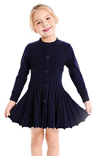 SMILING PINKER Mädchen Kleider Langarm Strickkleid Plissee Röcke Einfarbig Basic Herbst Winter Kleid