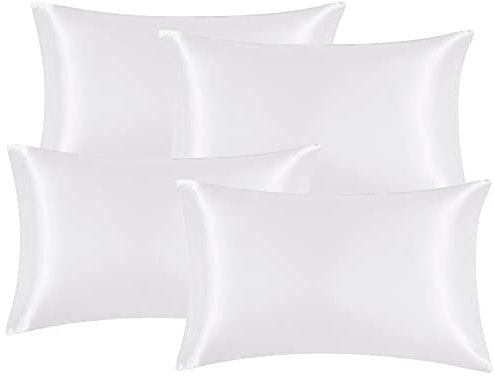 EHEYCIGA Satin Pillow Cases 4 Pack White, Silky Pillowcases for hair and skin with Envelope Closure, Standard Size, 50x75 cm