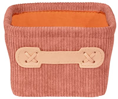 WENKO Panier de salle de bain Anela Square, panier en velours côtelé doux pour ranger les accessoires de toilette, 100 % polyester, avec petite poignée en similicuir, 14 x 9 x 14 cm, vieux rose