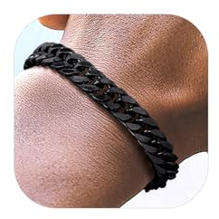 Richsteel Mens Chain Bracelets for Dad Son, Cuban Link Bracelet Silver/Gold/Black, 8/12/17mm Width, 19/21/23cm Length Hip Hop Jewellery for Men Women, Fathers Day & Birthday with Luxury Gift Box