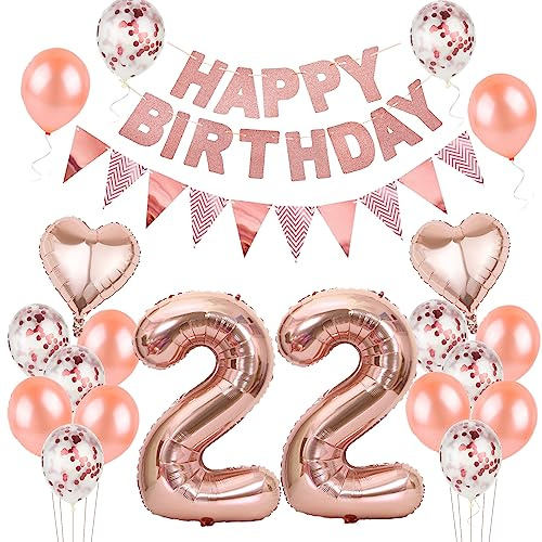 Luftballons 22. geburtstag Frauen deko rosegold,Geburtstagsdeko 22 jahre Frauen,ballons 22 Geburtstag Dekoration,deko 22. Geburtstag Deko rosegold,geburtstags banner 22 deko