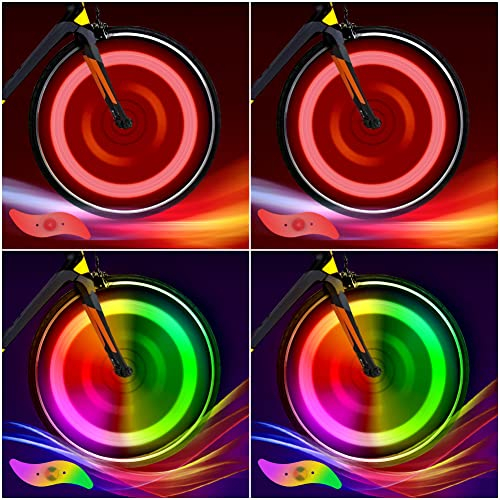 flintronic 4PCS Luz para Radios de Bicicleta, Luz LED Intermitente para Ruedas de Neón, Luz Impermeable para Radios de Bicicleta, 3 Modos de Parpadeo, Fácil de Instalar / 2PCS Colorido+2PCS Rojo