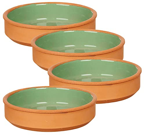 TIENDA EURASIA - Set de 4 Cazuelas de ø16 cm, Cazuela Barro Aptas para el Horno, Juego de 4 Cazuelas Lavables en Lavavajillas, Tamaño ø16 x 4 cm, Cazuela Redonda Se puede Usar en Microondas (Verde)