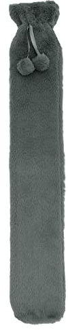 Extra Long Hot Water Bottle with Thermal Cover Teddy Fleece or Faux Rabbit Fur Soft Fleece & Cosy Natural Rubber 2L Capacity 72cm Extra Long (Silver, Soft Velour Faux Fur)