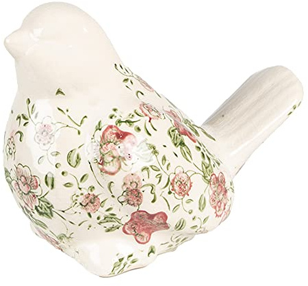 Clayre & Eef Figur Vogel 19x11x14 cm Rosa Beige Keramik Blumen Wohnaccessoires