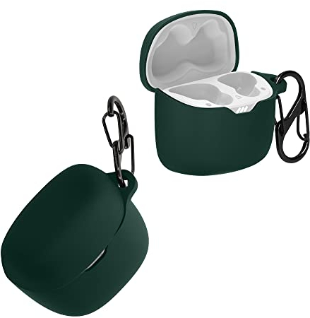 kwmobile Carcasa Compatible con JBL Tune Flex Funda - Funda de Silicona antigolpes con mosquetón - Verde Oscuro
