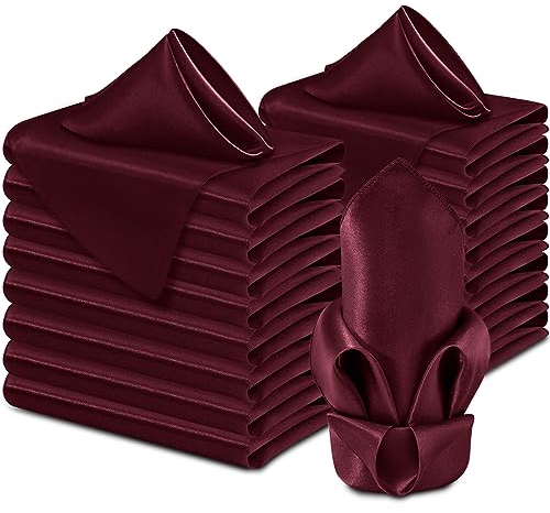 Aormenzy 60 Stück Burgunderrote Satin-Servietten, 17x17 Seidenservietten, Party-Stoffservietten, quadratische Satin-Servietten, Esstisch-Servietten, Bankett, Party-Dekoration
