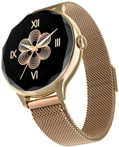 Noise Diva Smartwach for Women with AI Voice Assistant, 100+ Watchfaces, Sleep Tracker, Female Cycle Tracking, BT Calling, AMOLED Display, Water & Dust Resistant, 1 Year Warranty (Gold Link)