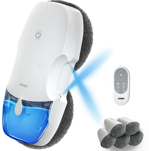 FMART T10 Robot lavavetri, lavavetro elettrico con getto automatico Spruzzo, Serbatoio dell'acqua da 120 ml, potente potenza di aspirazione 3800pa, Lavavetri Finestre con Telecomando