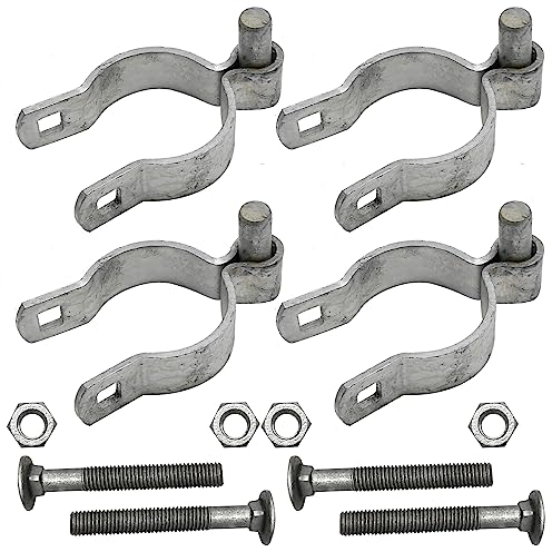 2 bisagras de poste de puerta de valla de eslabones de cadena para poste de diámetro exterior, bisagra de puerta de poste de eslabones de cadena galvanizada, tuerca/perno incluido (2-3/8 pulgadas)