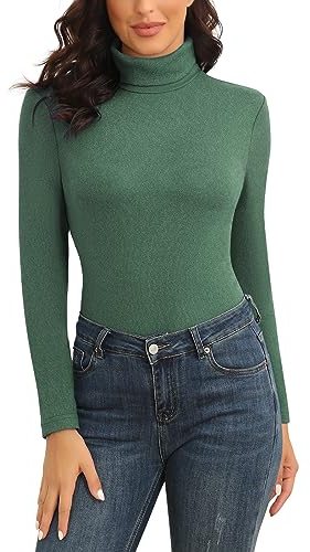 WOWENY Rolli Damen Langarm Warm Thermo Oberteil Winter Rollkragenpullover Elegant Stehkragen Fleece Shirt Extra Warme Unterhemd Bequem Leicht(Grün, S)
