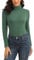 WOWENY Rolli Damen Langarm Warm Thermo Oberteil Winter Rollkragenpullover Elegant Stehkragen Fleece Shirt Extra Warme Unterhemd Bequem Leicht(Grün, S)